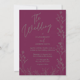 Purple and saga green thick wedding Invitation Kaart