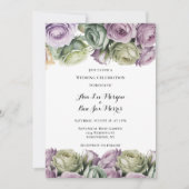 Purple and Sage Green Roses Painted Wedding Kaart (Voorkant)