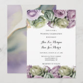 Purple and Sage Green Roses Painted Wedding Kaart (Voorkant / Achterkant)