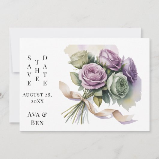 Purple and Sage Green Wedding Save The Date Cards (Voorkant)