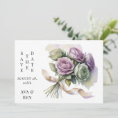 Purple and Sage Green Wedding Save The Date Cards (Staand voorkant)