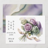 Purple and Sage Green Wedding Save The Date Cards (Voorkant / Achterkant)