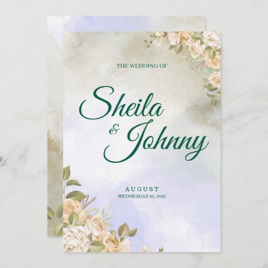 Purple and Sage Pastel Elegance Wedding Kaart (Voorkant / Achterkant)