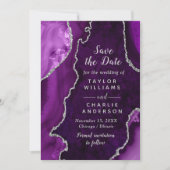Purple and Silver Agate Marble Save The Date Kaart (Voorkant)