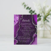 Purple and Silver Agate Wedding Details Informatiekaartje (Staand voorkant)