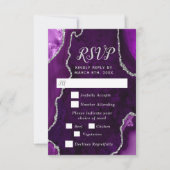 Purple and Silver Agate Wedding Meal Choice RSVP Kaartje (Voorkant)