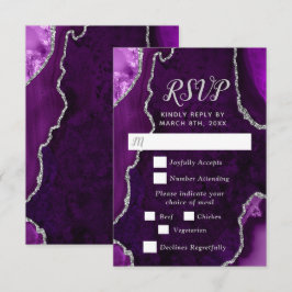 Purple and Silver Agate Wedding Meal Choice RSVP Kaartje