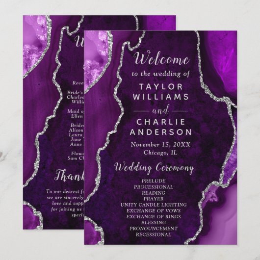 Purple and Silver Agate Wedding Program Programmakaart (Voorkant / Achterkant)