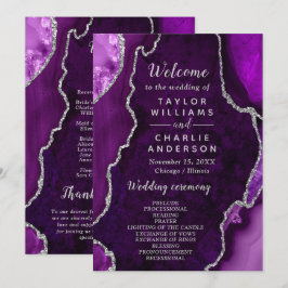 Purple and Silver Agate Wedding Program Programmakaart