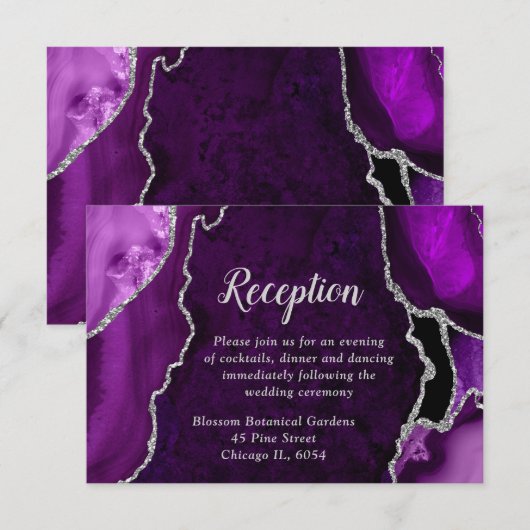 Purple and Silver Agate Wedding Reception Informatiekaartje (Voorkant / Achterkant)