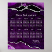 Purple and Silver Agate Wedding Seating Chart Poster (Voorkant)