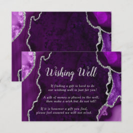 Purple and Silver Agate Wedding Wishing Well Informatiekaartje