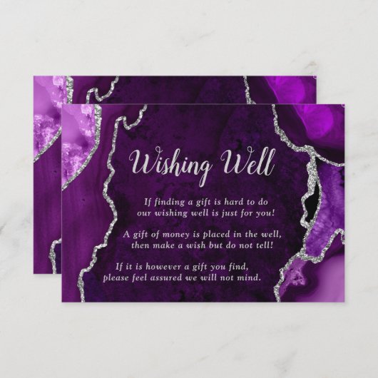 Purple and Silver Agate Wedding Wishing Well Informatiekaartje (Voorkant / Achterkant)