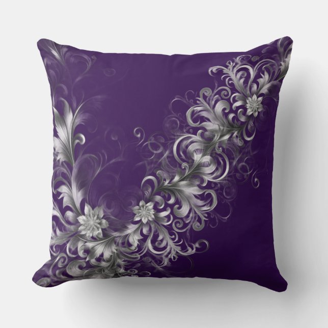 Purple and Silver Elegance Throw Pillow Kussen (Voorkant)