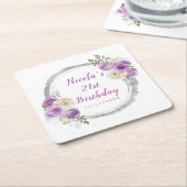 Purple and Silver Elegant Flowers Birthday Kartonnen Onderzetters (Schuin)