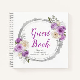 Purple and Silver Elegant Flowers Birthday Party Notitieboek