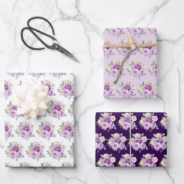Purple and Silver Elegant Flowers Inpakpapier Vel