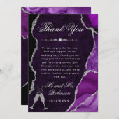 Purple and Silver Glitter Agate & Marble Wedding Bedankkaart (Voorkant / Achterkant)
