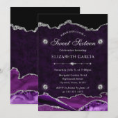 Purple and Silver Glitter Agate Sweet 16 Kaart (Voorkant / Achterkant)