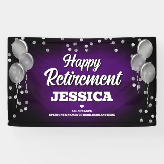 Purple and Silver Happy Retirement  Spandoek (Horizontaal)