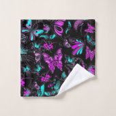 purple and teal butterflies bad handdoek (Wasdoekje)
