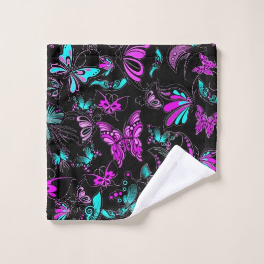purple and teal butterflies bad handdoek (Wasdoekje)
