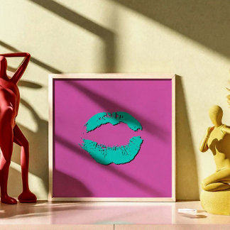 Purple and Turquoise Kissing Lips Poster
