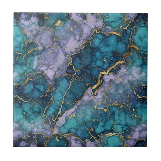 Purple and Turquoise Marble Ceramic Tile Tegeltje (Voorkant)