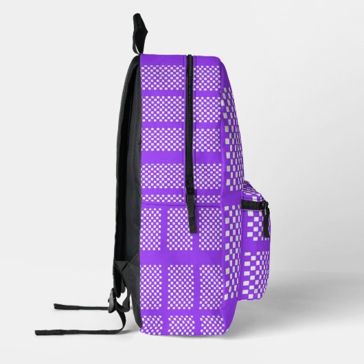 Purple and White Checkered Backpack Bedrukte Rugzak (Links)