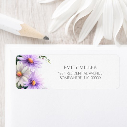 Purple and White Daisies Return Address Label (Insitu)