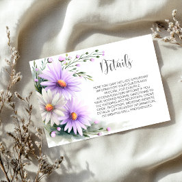 Purple and White Daisies Wedding Details Informatiekaartje