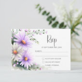 Purple and White Daisies Wedding RSVP Kaartje (Staand voorkant)