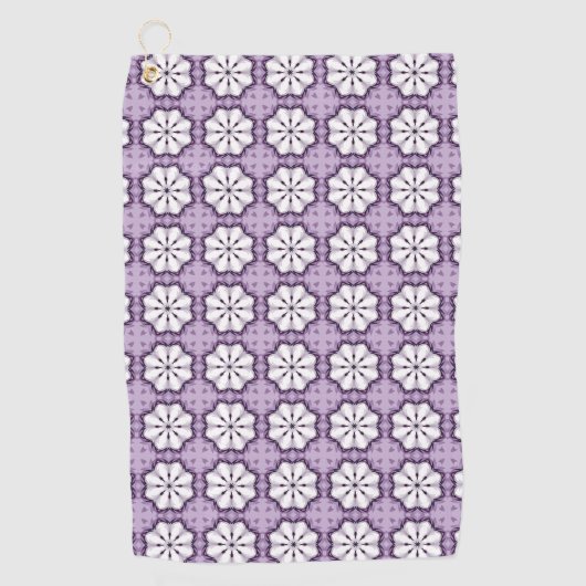 Purple and white floral patterned golfhanddoek (Voorkant)