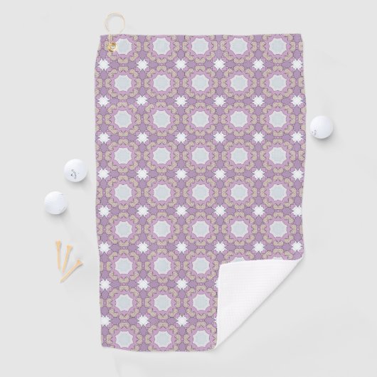 Purple and white geometric floral patterned  golfhanddoek (Insitu)