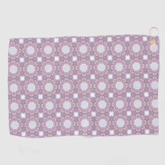 Purple and white geometric floral patterned  golfhanddoek (Horizontaal)