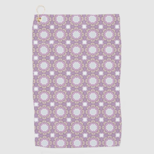 Purple and white geometric floral patterned golfhanddoek (Voorkant)