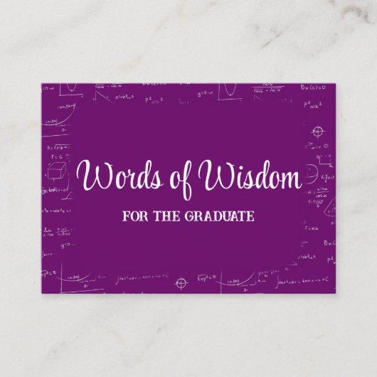 Purple and White Graduate Words of Wisdom Advice Informatiekaartje (Voorkant)