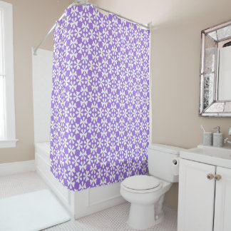 Purple and White Modern Geometric Floral Pattern Douchegordijn