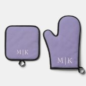 Purple and White | Modern Monogram Ovenwant & Pannenlap Set (Voorkant)