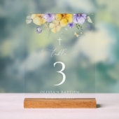 Purple and Yellow Flowers, Baptism Table Numbers Acryl Bord (Neutraal)