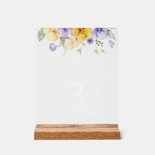 Purple and Yellow Flowers, Baptism Table Numbers Acryl Bord (Voorkant)