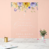 Purple and Yellow Flowers, First Communion Welcome Acryl Bord (Huwelijk)