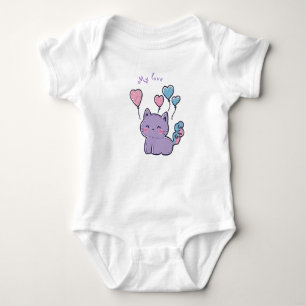 Purple anime kitten and hearts, personalized romper