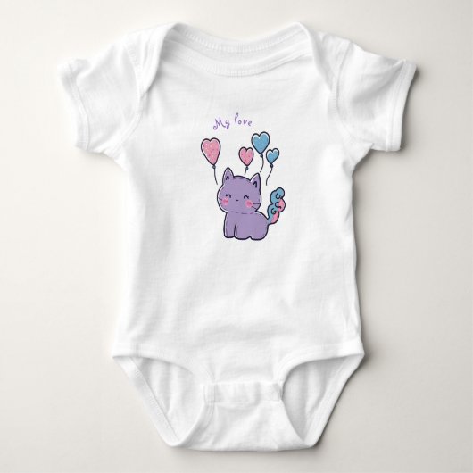 Purple anime kitten and hearts, personalized romper (Voorkant)