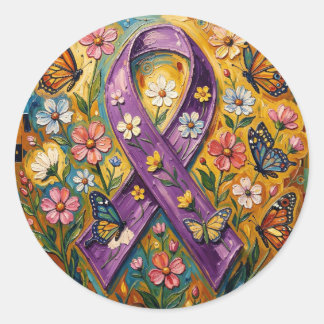 Purple Awareness Ribbon Fibro Ronde Sticker