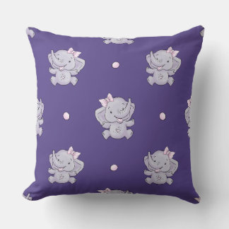 Purple Baby Girl Elephant Nursery Throw Pillow Kussen