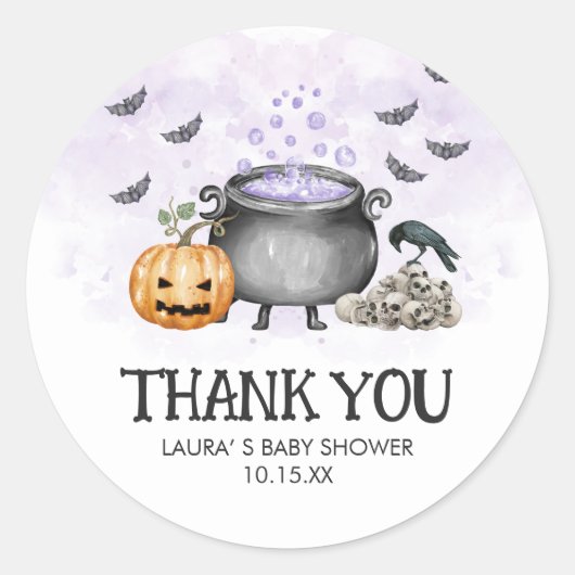 Purple Baby is Brewing Halloween Baby Shower Ronde Sticker (Voorkant)