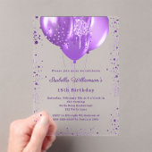 Purple balloons luxury birthday clear acryl uitnodigingen (Insitu (Draagbaar))