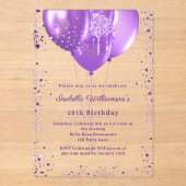 Purple balloons luxury birthday clear acryl uitnodigingen (Voorkant)