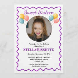 Purple Balloons Photo Sweet Sixteen Birthday  Kaart